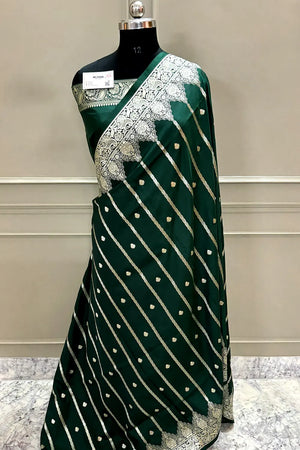 Bottle Green Zari Katan Silk Banarasi Saree
