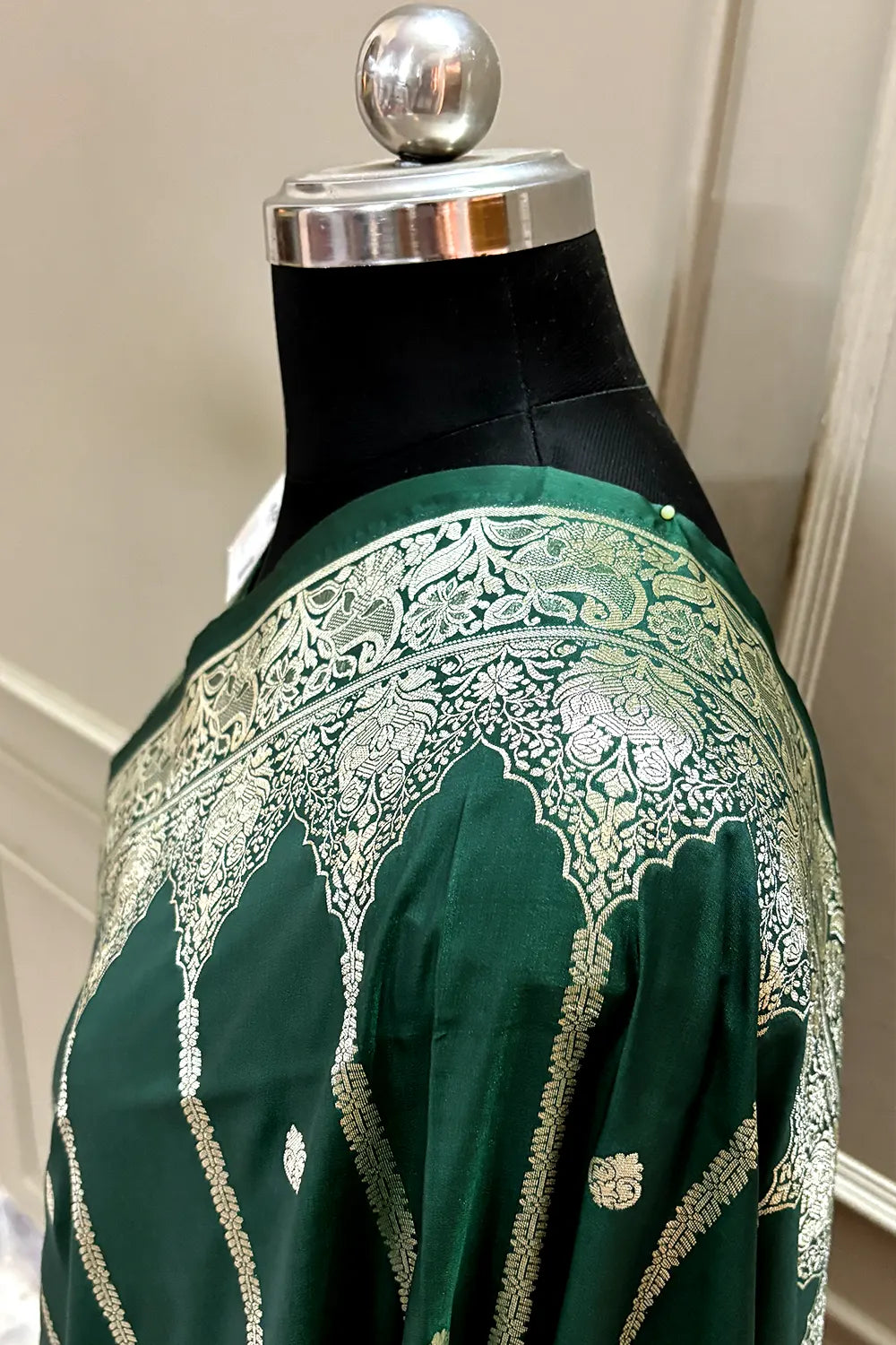 Bottle Green Zari Katan Silk Banarasi Saree