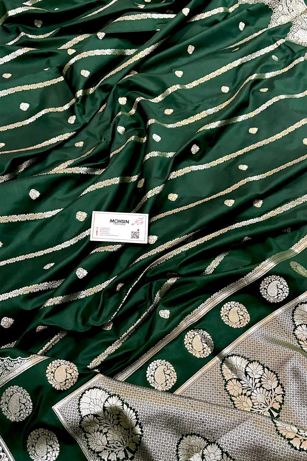 Bottle Green Zari Katan Silk Banarasi Saree