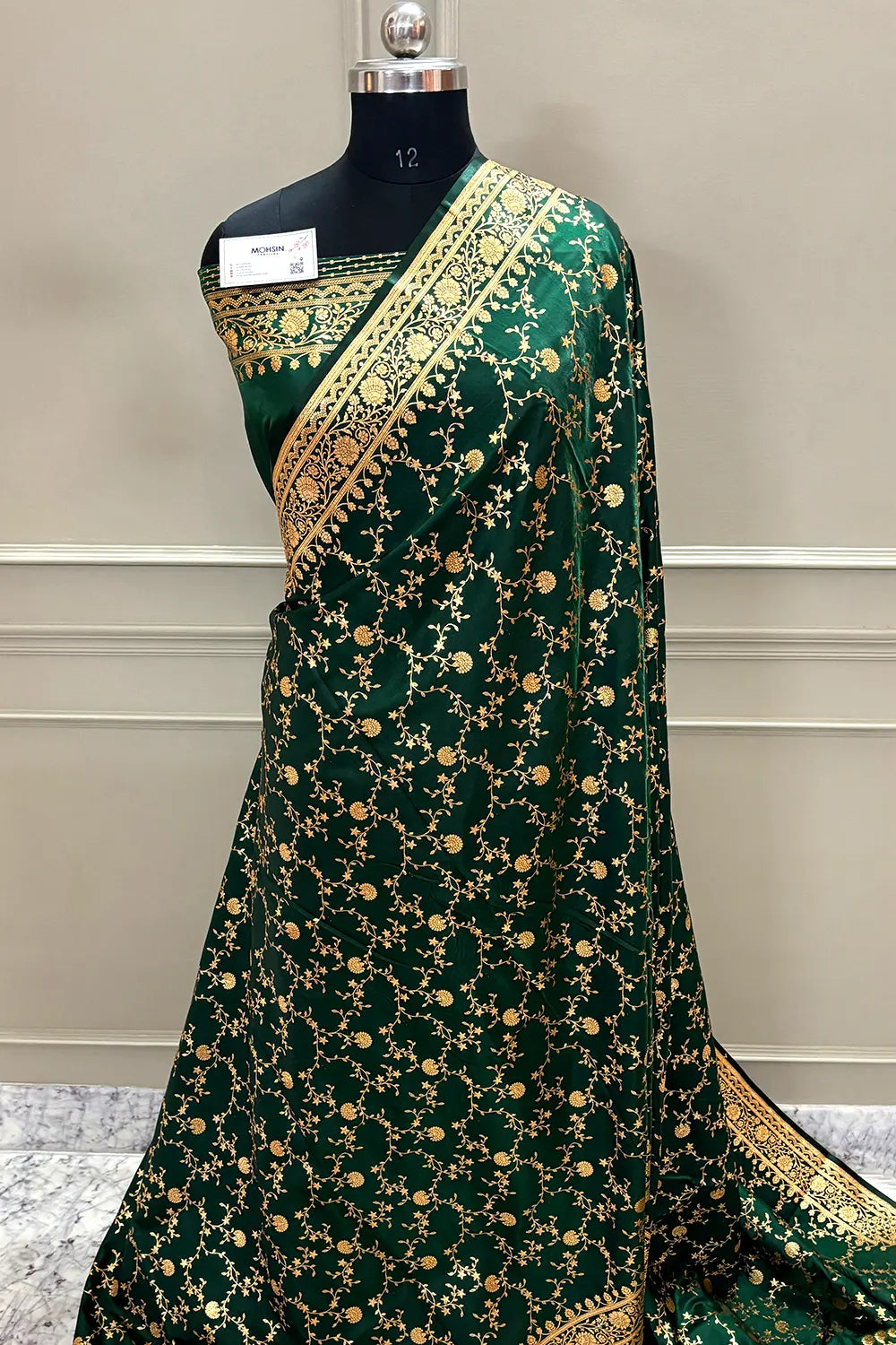 Bottle Green Zari Katan Silk Banarasi Saree