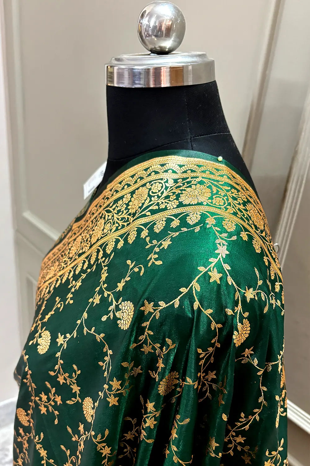 Bottle Green Zari Katan Silk Banarasi Saree