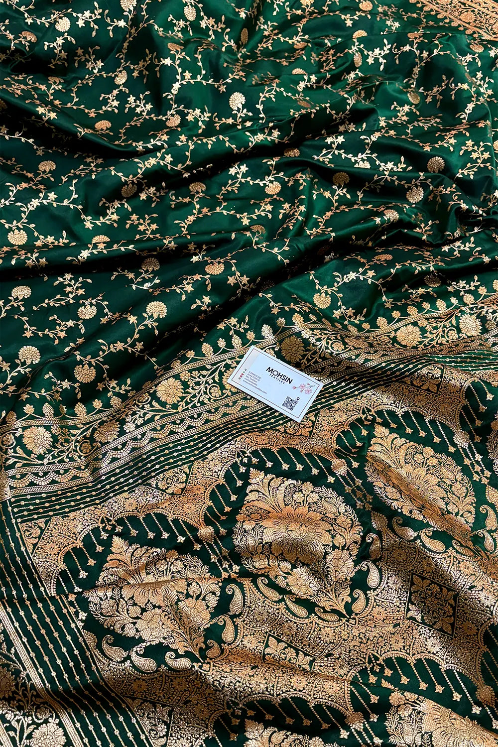 Bottle Green Zari Katan Silk Banarasi Saree