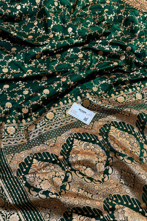 Bottle Green Zari Katan Silk Banarasi Saree
