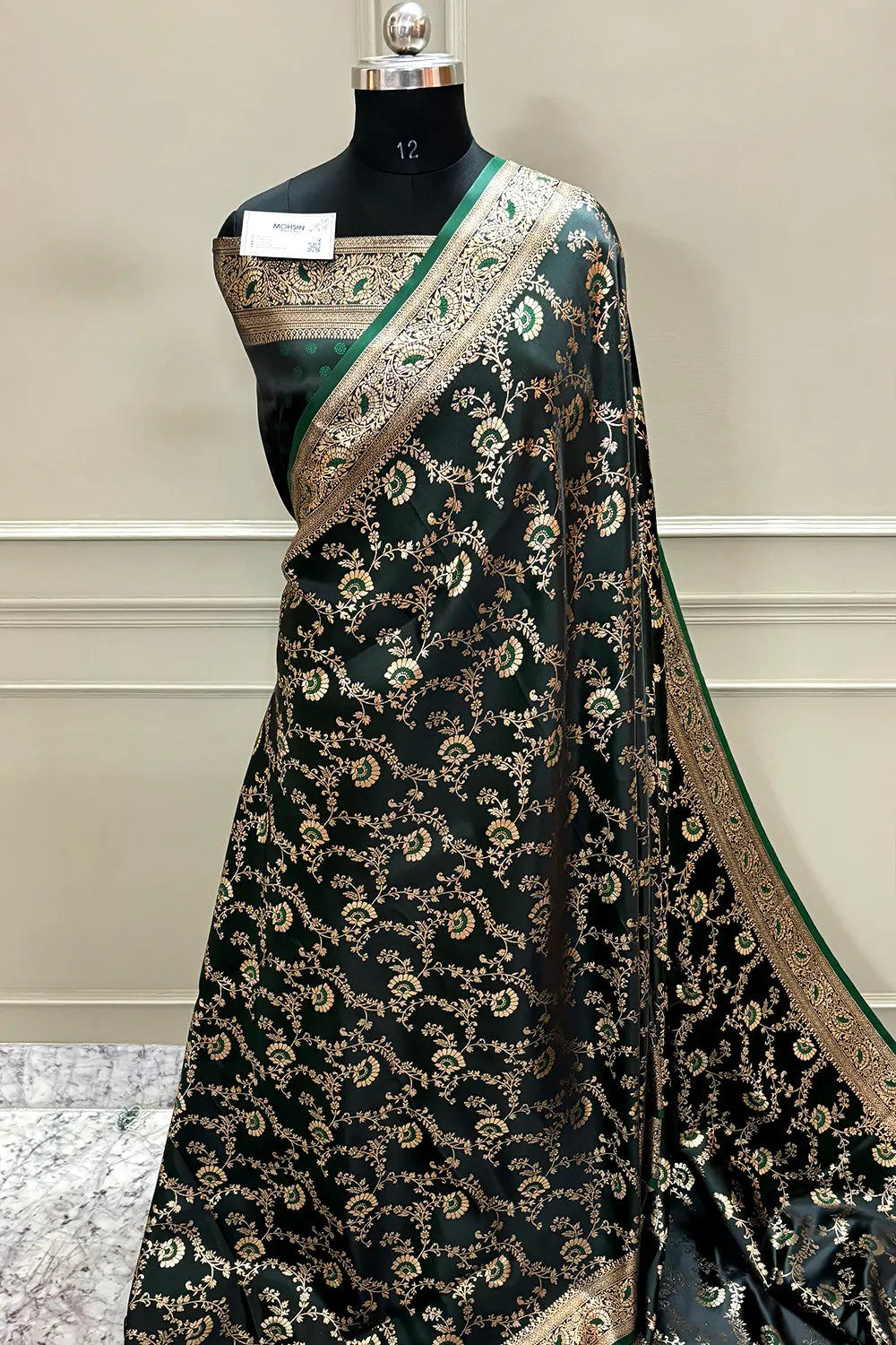 Bottle Green Zari Katan Silk Banarasi Saree