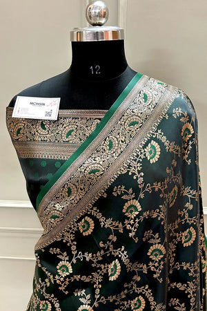 Bottle Green Zari Katan Silk Banarasi Saree