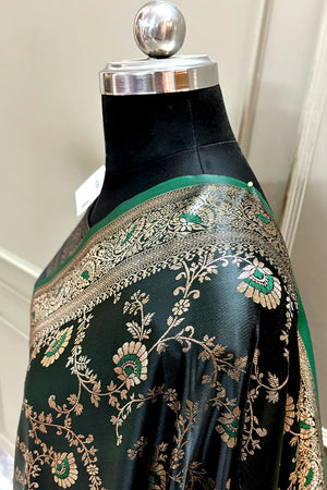Bottle Green Zari Katan Silk Banarasi Saree