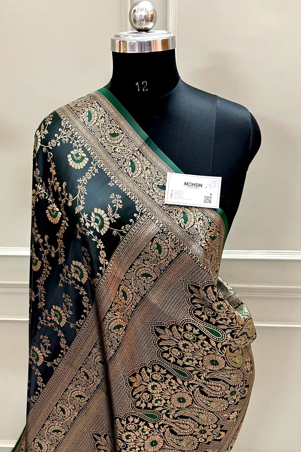 Bottle Green Zari Katan Silk Banarasi Saree