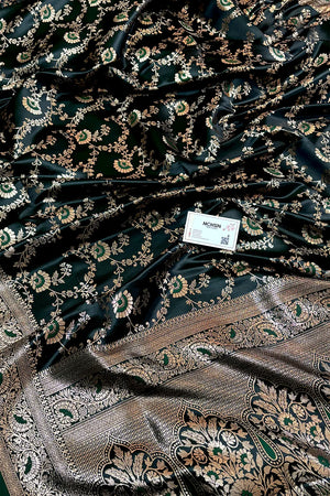 Bottle Green Zari Katan Silk Banarasi Saree