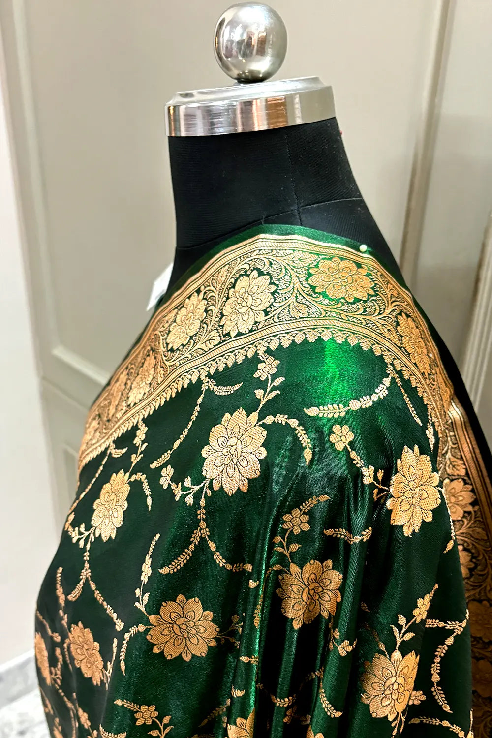 Bottle Green Zari Katan Silk Banarasi Saree