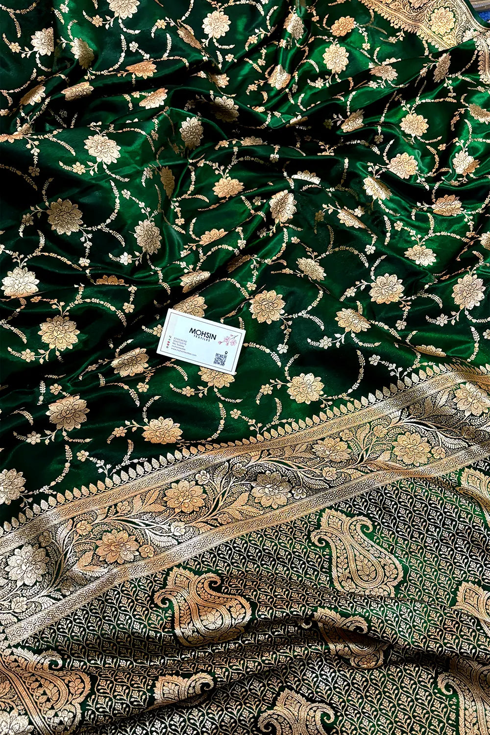 Bottle Green Zari Katan Silk Banarasi Saree