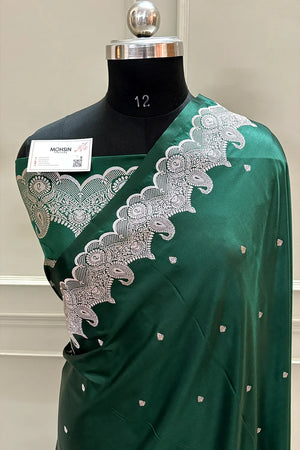Bottle Green Zari Katan Silk Banarasi Saree