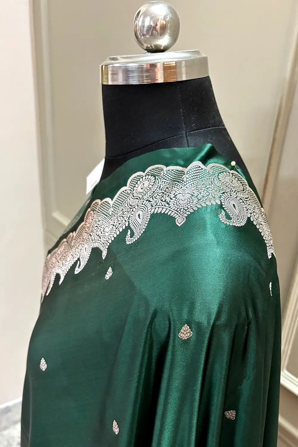 Bottle Green Zari Katan Silk Banarasi Saree
