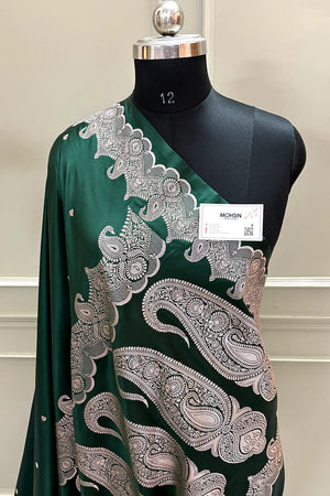 Bottle Green Zari Katan Silk Banarasi Saree