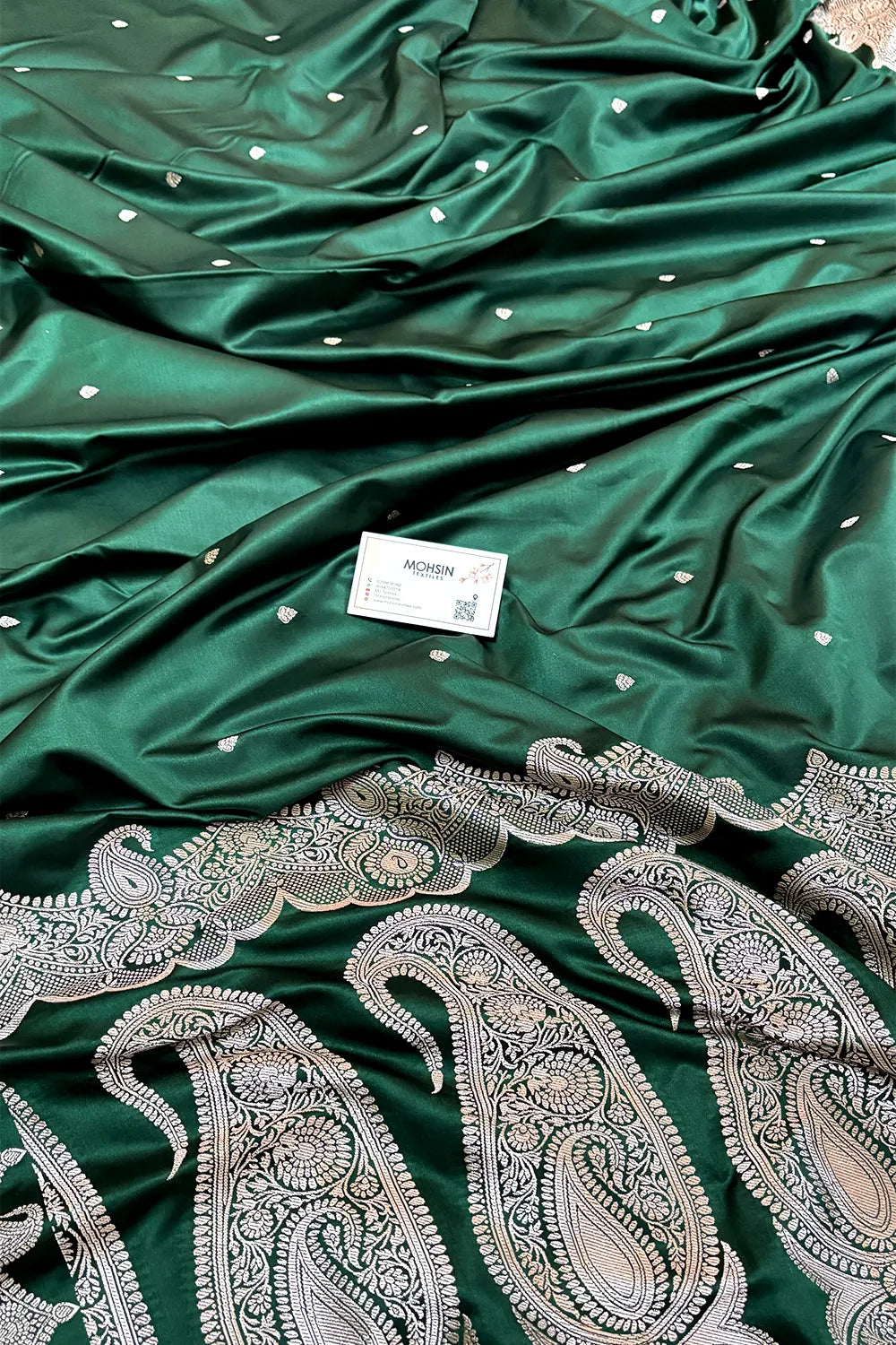 Bottle Green Zari Katan Silk Banarasi Saree