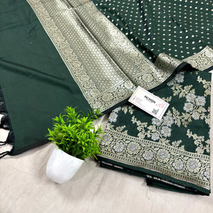Bottle Green Zari Katan Silk Banarasi Suit