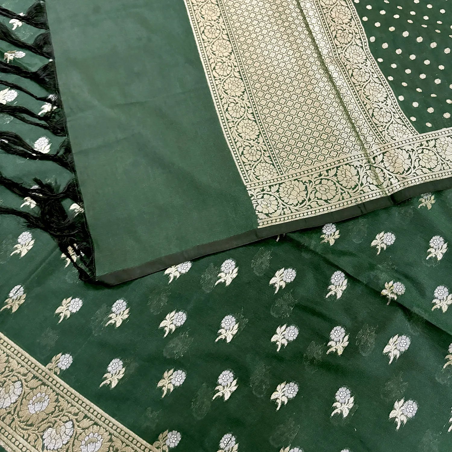 Bottle Green Zari Katan Silk Banarasi Suit