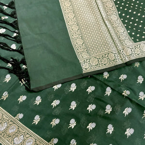 Bottle Green Zari Katan Silk Banarasi Suit