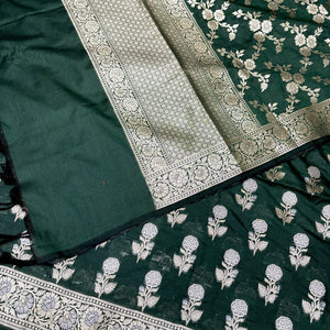 Bottle Green Zari Katan Silk Banarasi Suit