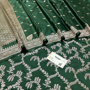 Bottle Green Zari Katan Silk Banarasi Suit