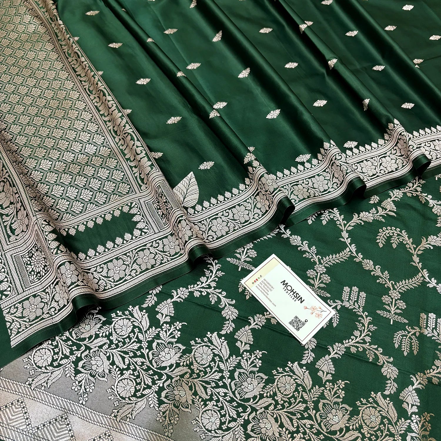 Bottle Green Zari Katan Silk Banarasi Suit