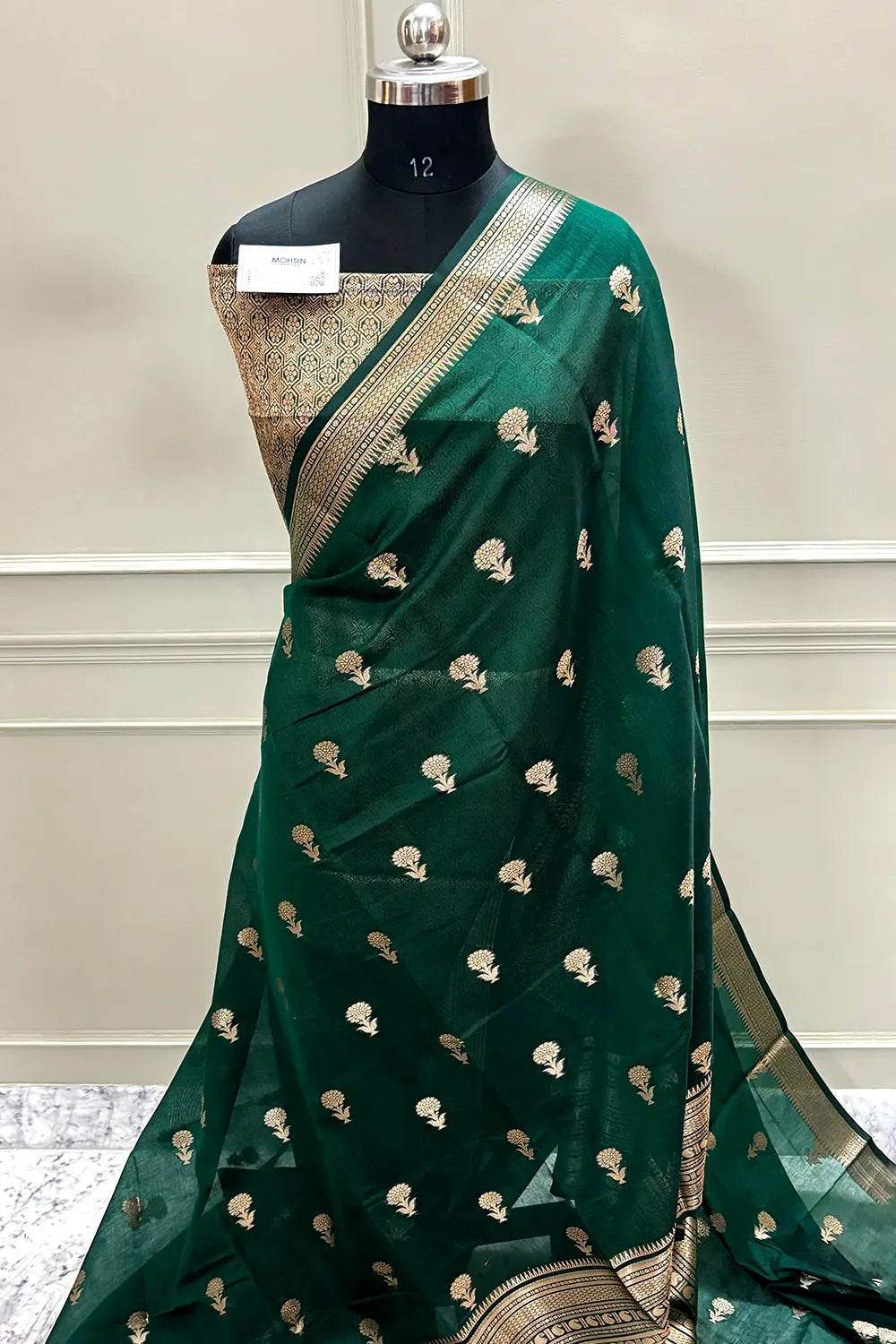 Bottle Green Zari Resham Banarasi Silk Saree