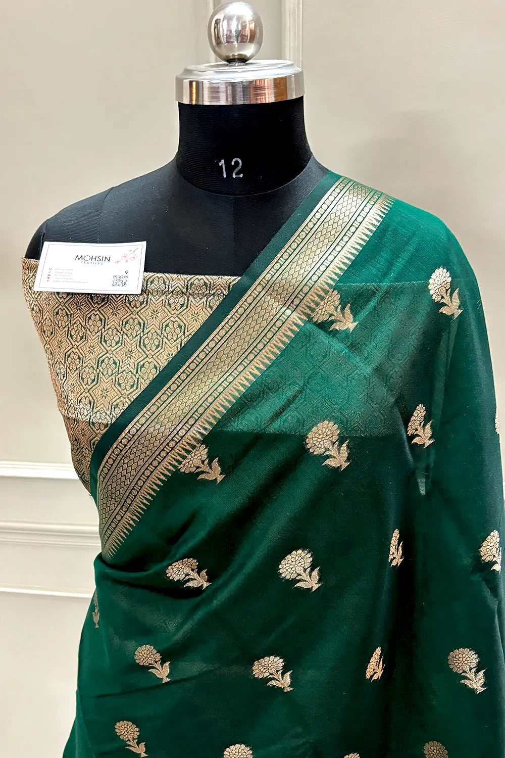 Bottle Green Zari Resham Banarasi Silk Saree