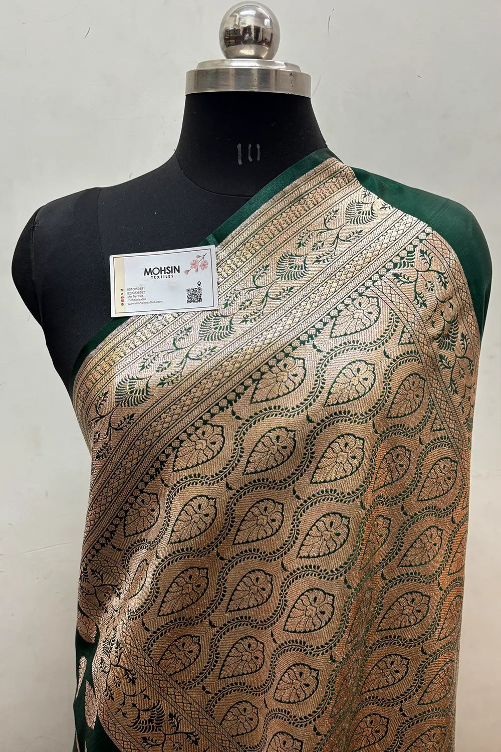 Bottle Green Zari Satin Silk Banarasi Saree