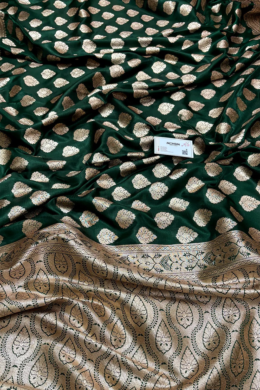 Bottle Green Zari Satin Silk Banarasi Saree