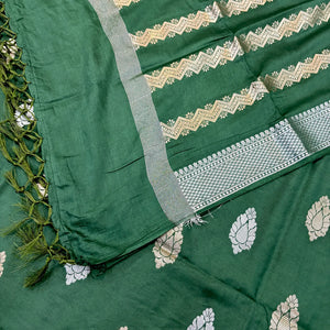 Bottle Green Zari Satin Silk Banarasi Suit 