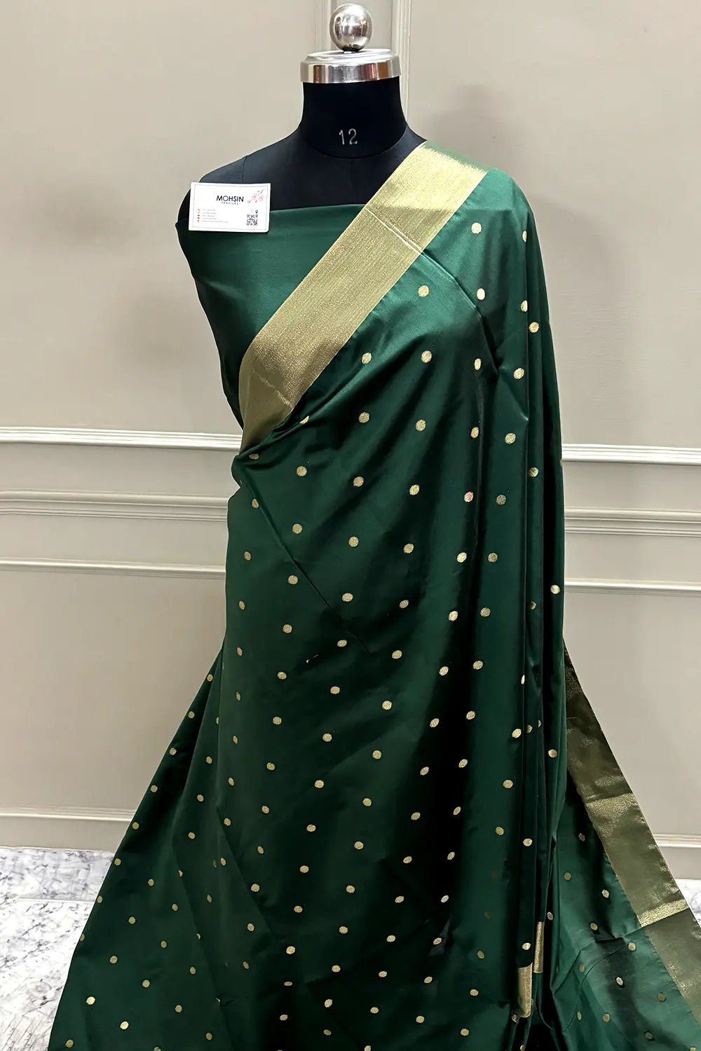 Bottle Green Zari Semi Katan Silk Banarasi Saree