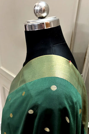 Bottle Green Zari Semi Katan Silk Banarasi Saree