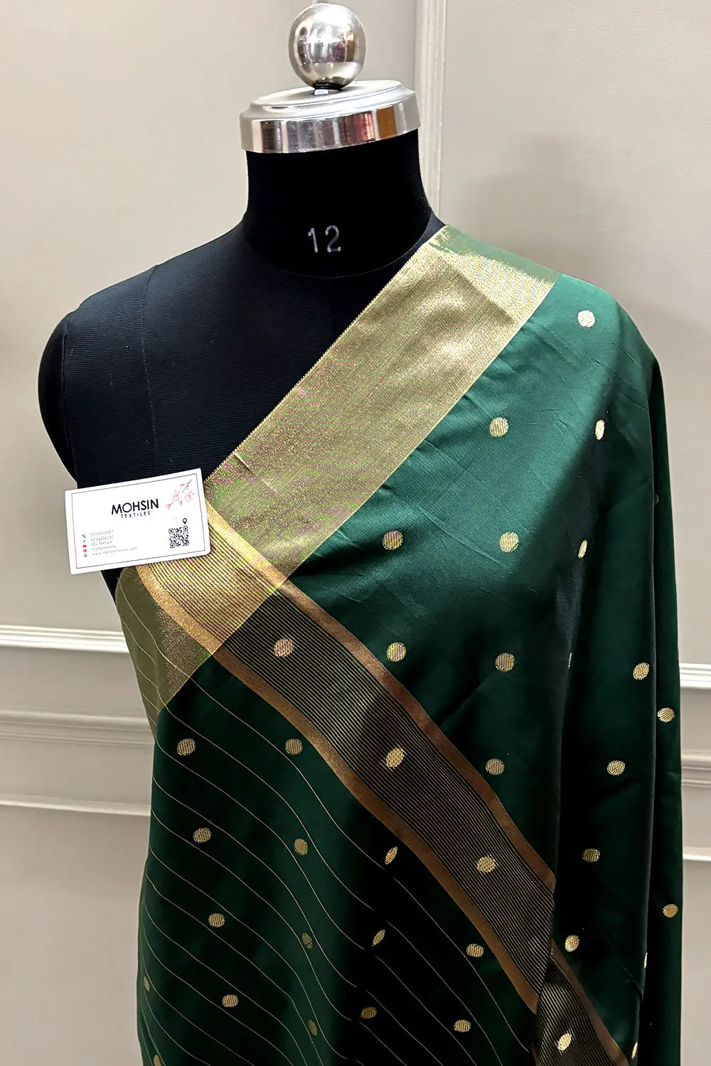 Bottle Green Zari Semi Katan Silk Banarasi Saree