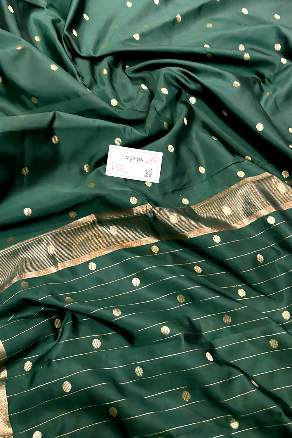 Bottle Green Zari Semi Katan Silk Banarasi Saree