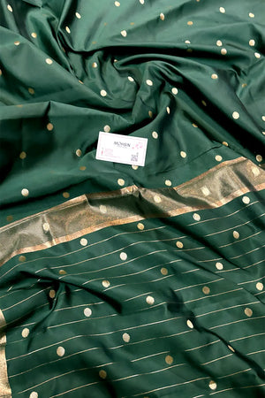 Bottle Green Zari Semi Katan Silk Banarasi Saree