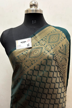 Bottle Green Zari Semi Katan Silk Banarasi Saree