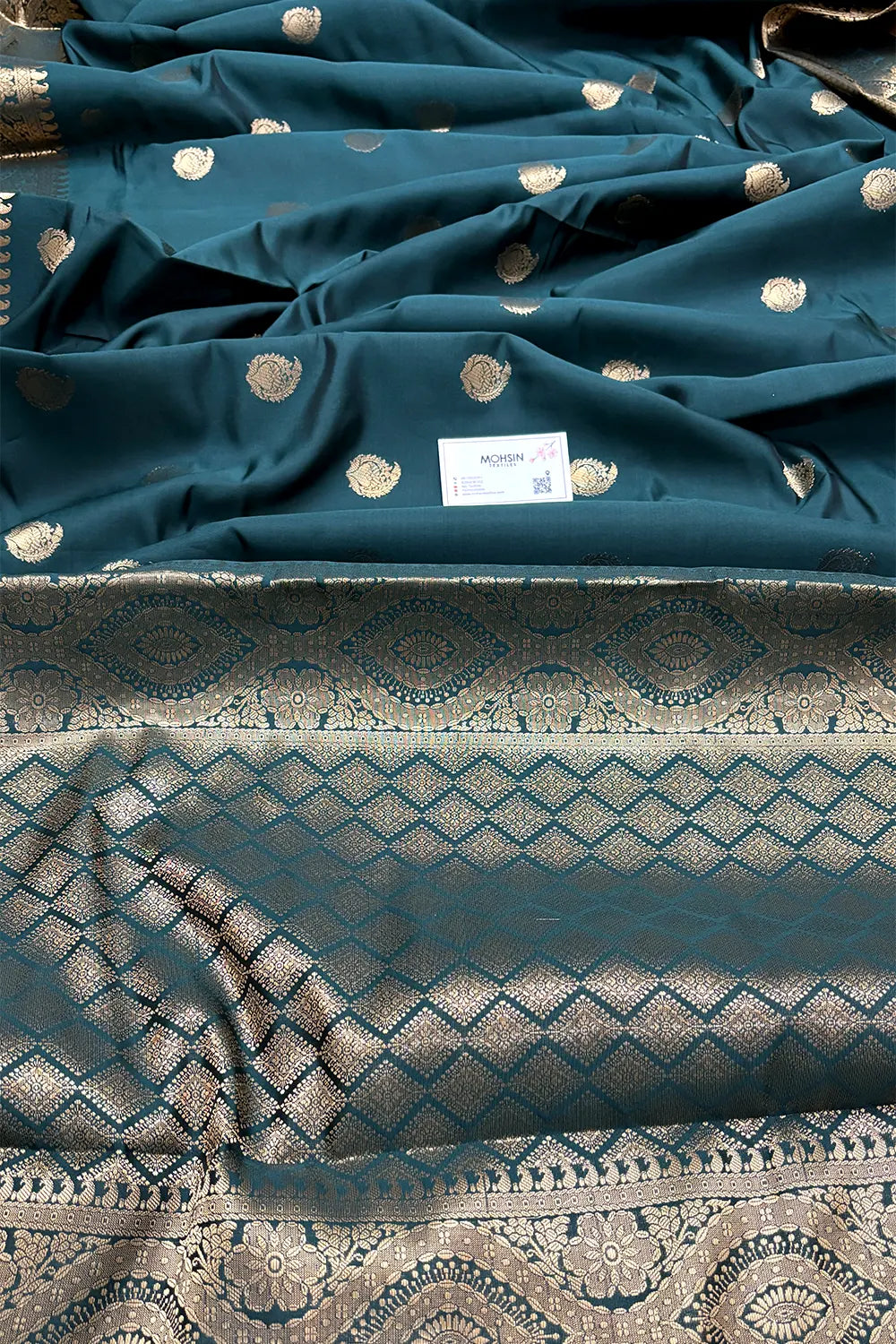Bottle Green Zari Semi Katan Silk Banarasi Saree