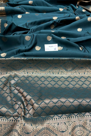 Bottle Green Zari Semi Katan Silk Banarasi Saree