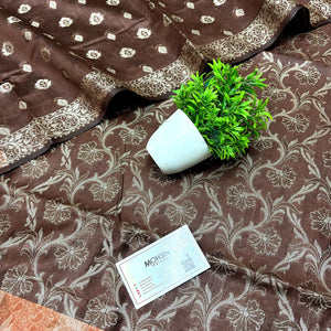 Brown and Gold Zari Border Cotton Silk Banarasi Suit