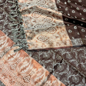 Brown and Gold Zari Border Cotton Silk Banarasi Suit