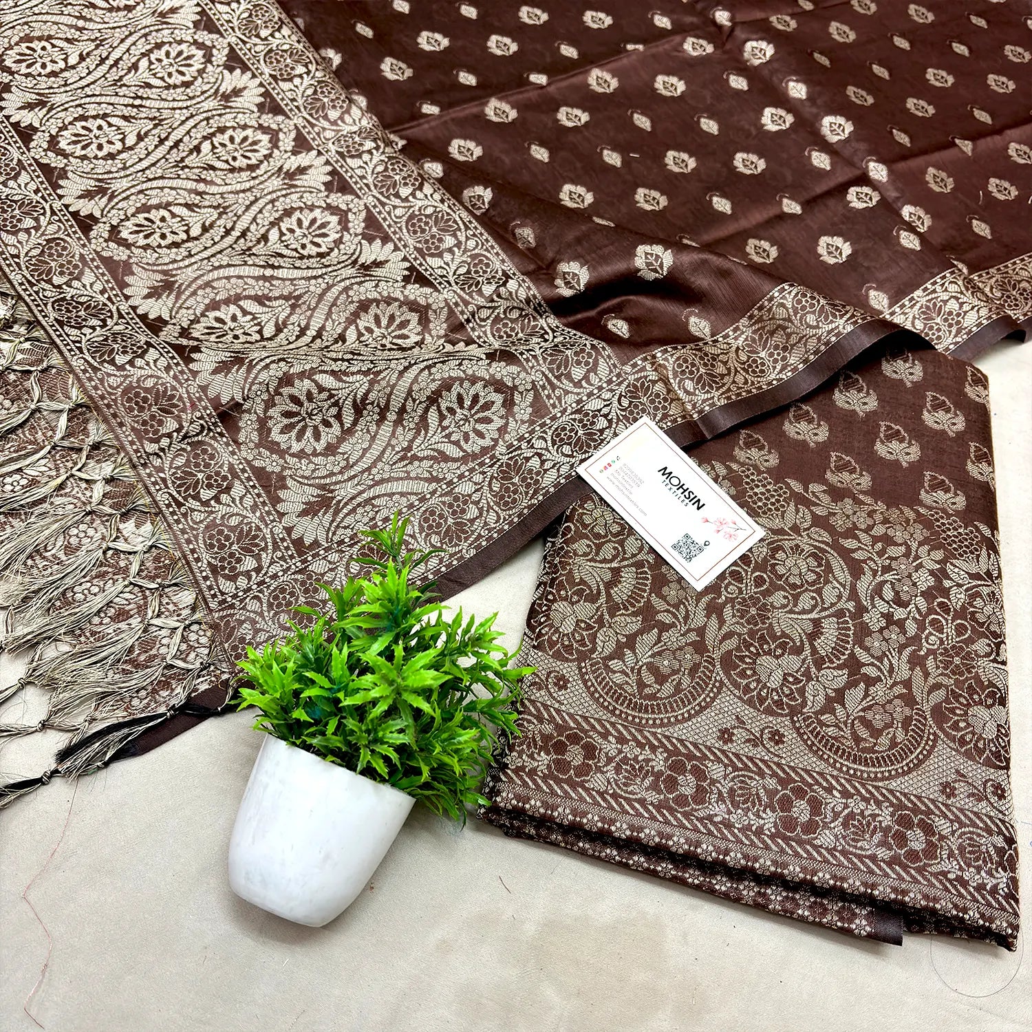 Brown Angoori Buti Cotton Silk Banarasi Suit