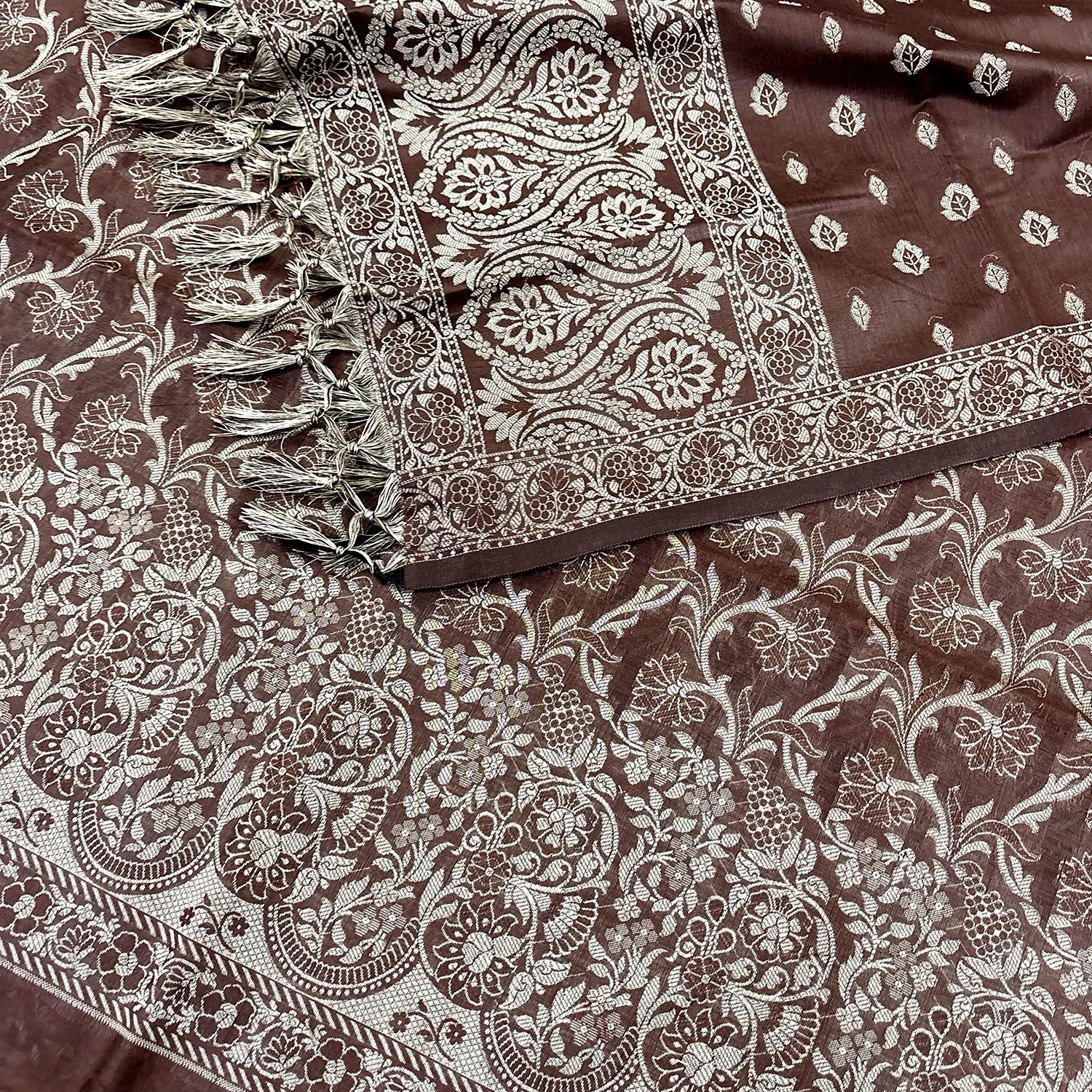 Brown Angoori Jaal Cotton Silk Banarasi Suit