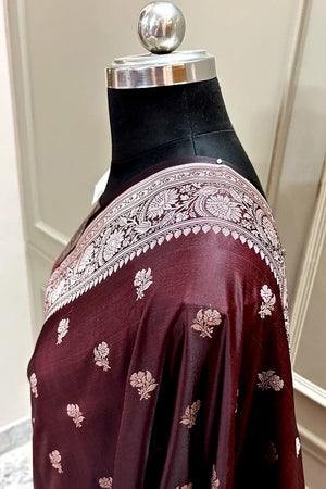 Brown Chaman Buti Katan Silk Banarasi Saree