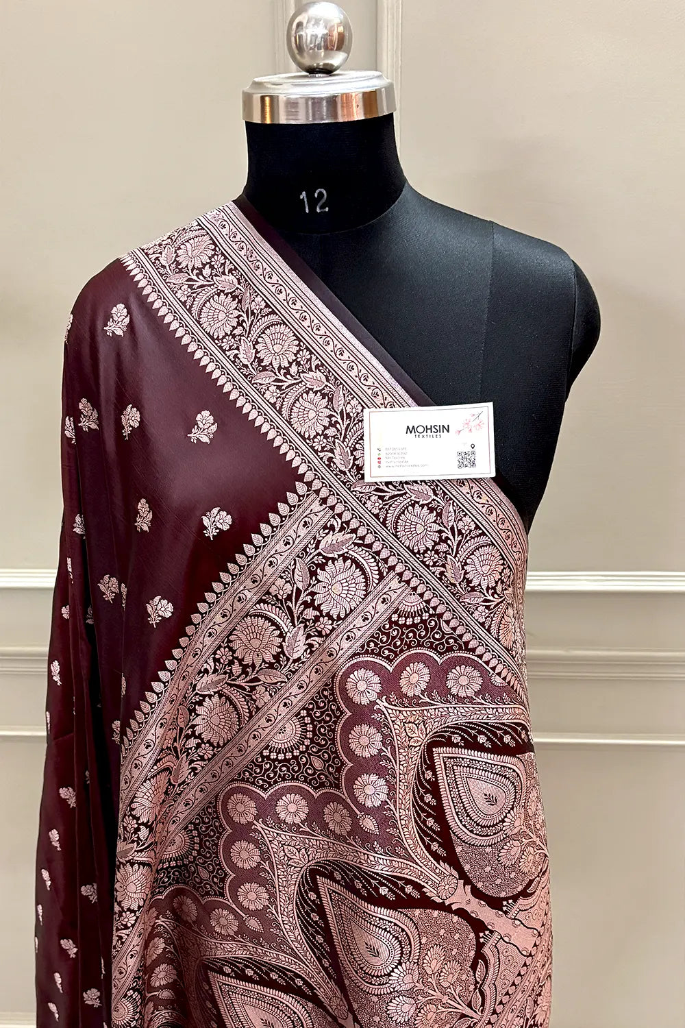 Brown Chaman Buti Katan Silk Banarasi Saree