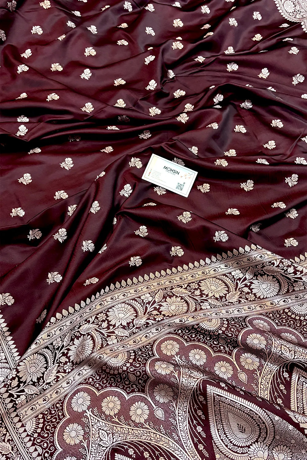 Brown Chaman Buti Katan Silk Banarasi Saree