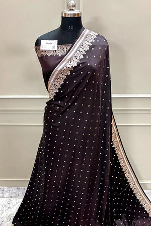 Brown Hawahawai Buti Katan Silk Banarasi Saree