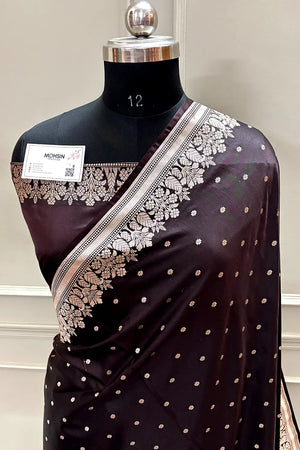 Brown Hawahawai Buti Katan Silk Banarasi Saree
