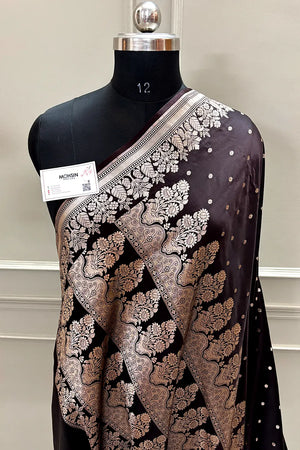 Brown Hawahawai Buti Katan Silk Banarasi Saree