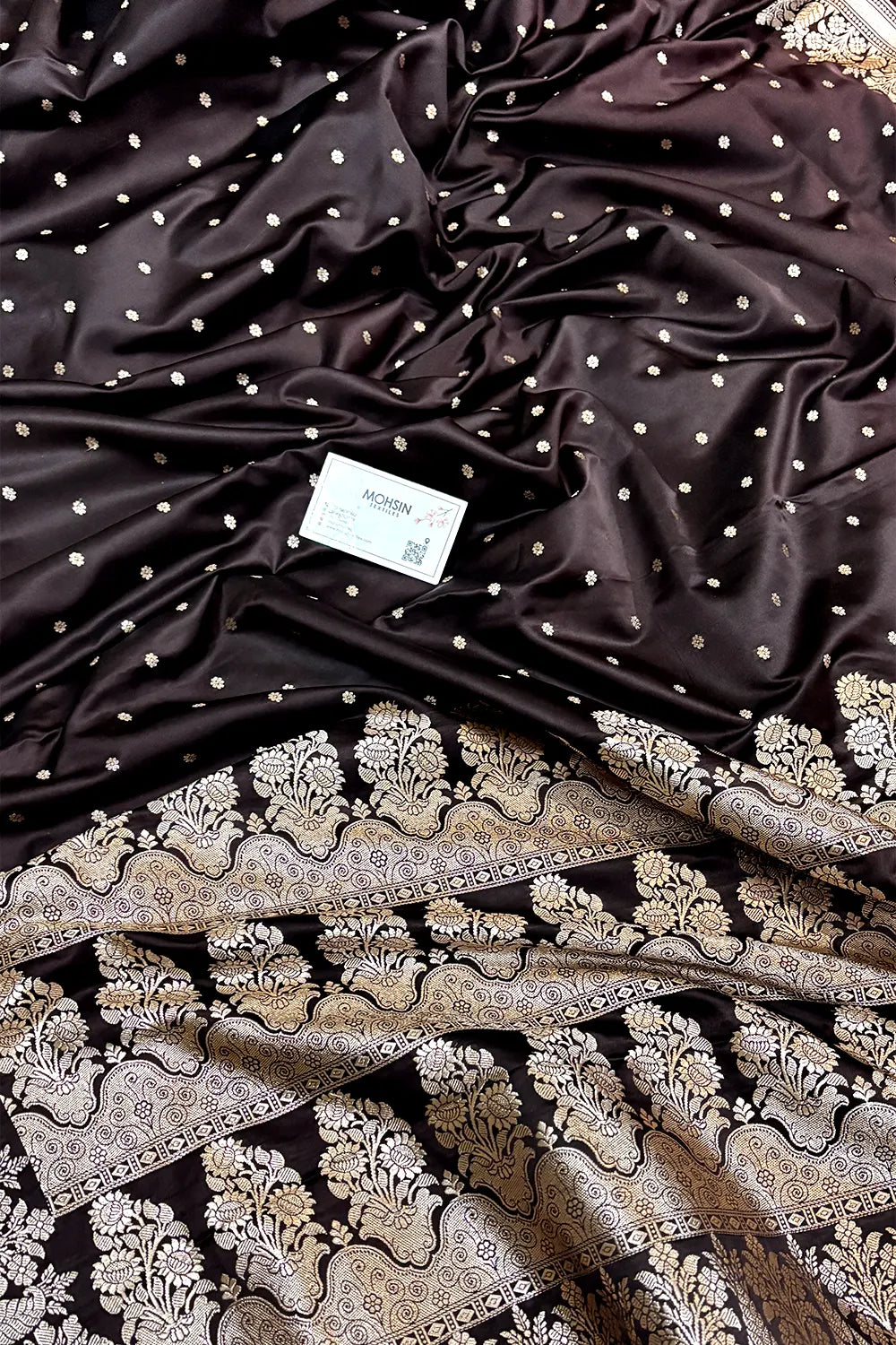 Brown Hawahawai Buti Katan Silk Banarasi Saree