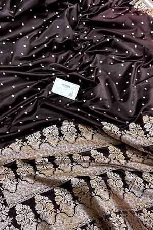 Brown Hawahawai Buti Katan Silk Banarasi Saree