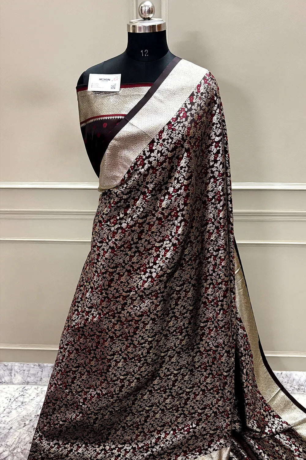 Brown Jamawar Katan Silk Banarasi Saree